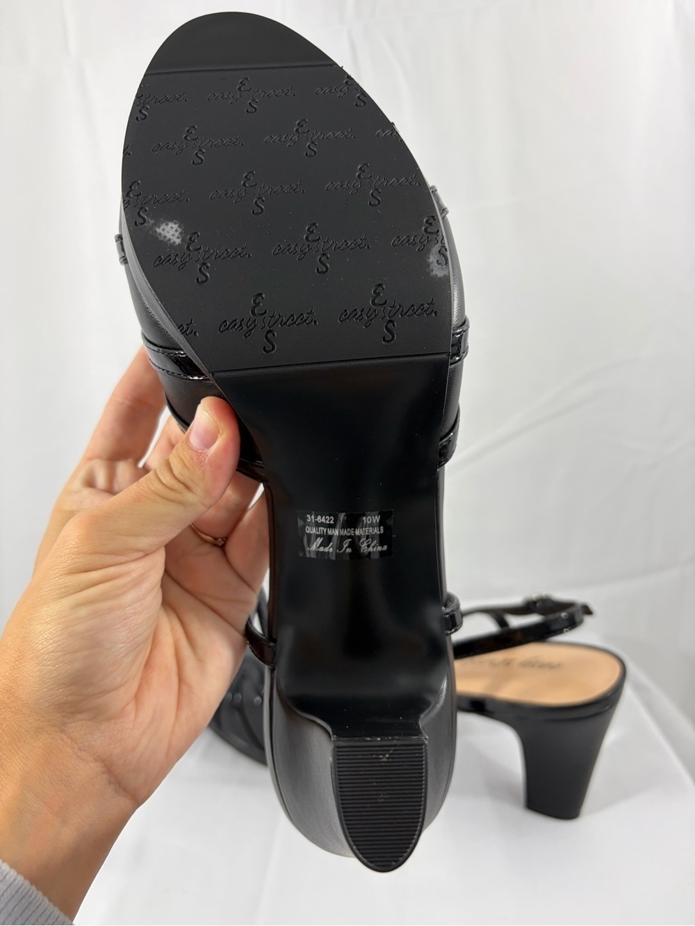 NWT Easy Street Women’s Size 10W Shiny Black Slingback Block Heels - Picture 6 of 8